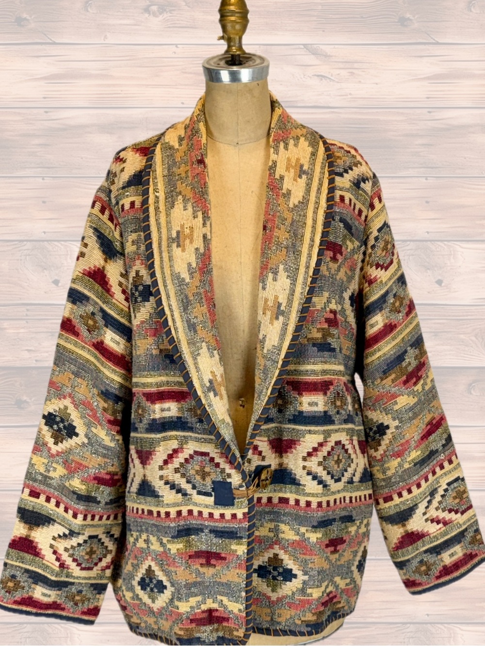VINTAGE Southwest woven tapestry blazer jacket western Aztec tribal ranch artsy